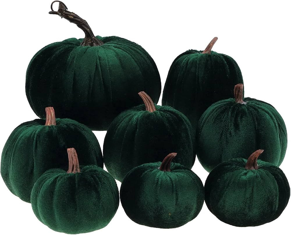 8pcs Assorted Size Fake Handmade Green Velvet Pumpkins Artificial Fall Harvest Halloween Decorati... | Amazon (US)