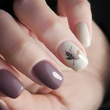 24Pcs Thanksgiving Press on Nails Fall Leaf Stick on Fingernails Maple Leaves Short Square False ... | Amazon (US)
