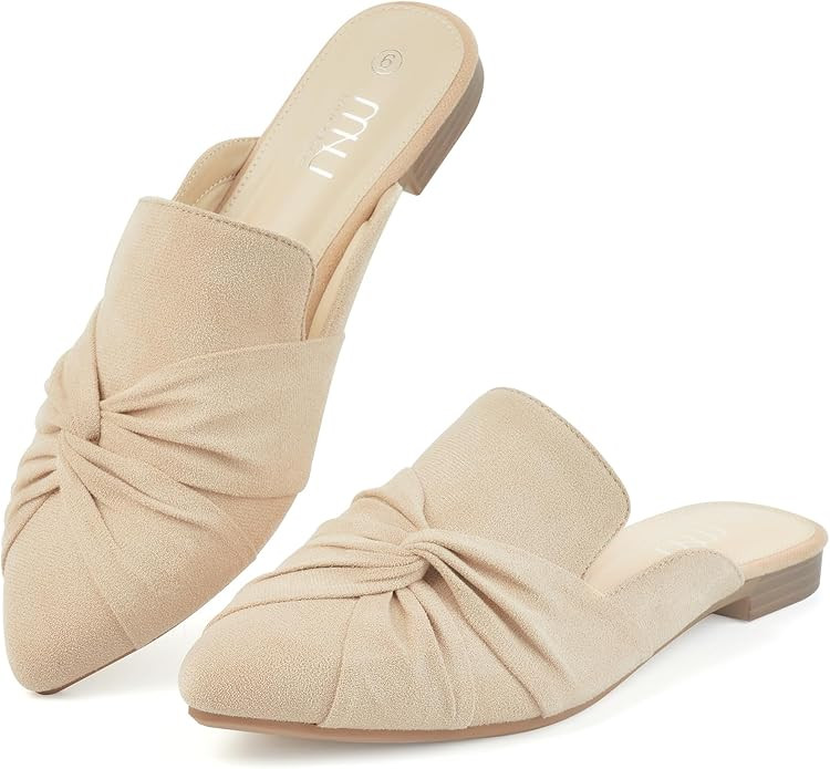 MUSSHOE Mules for Women Flats Comfortable Women Mules Backless Loafers with Knot | Amazon (US)