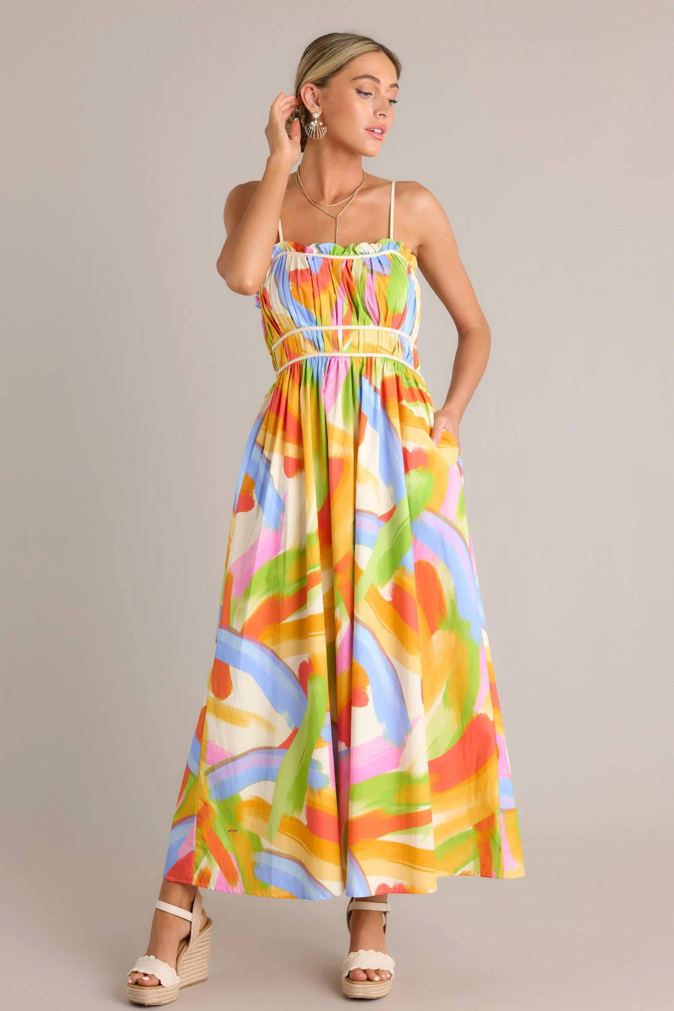 Call Me Yours 100% Cotton Yellow Multi Print Maxi Dress | Red Dress