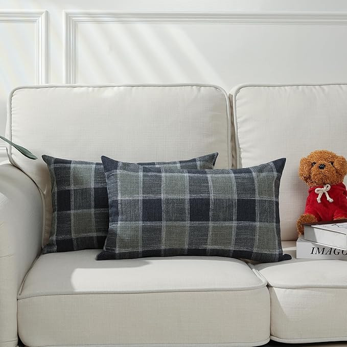 Stellhome Pack of 2 Lumbar Linen Buffalo Check Throw Pillow Covers Farmhouse Plaid Cushion Cover ... | Amazon (US)