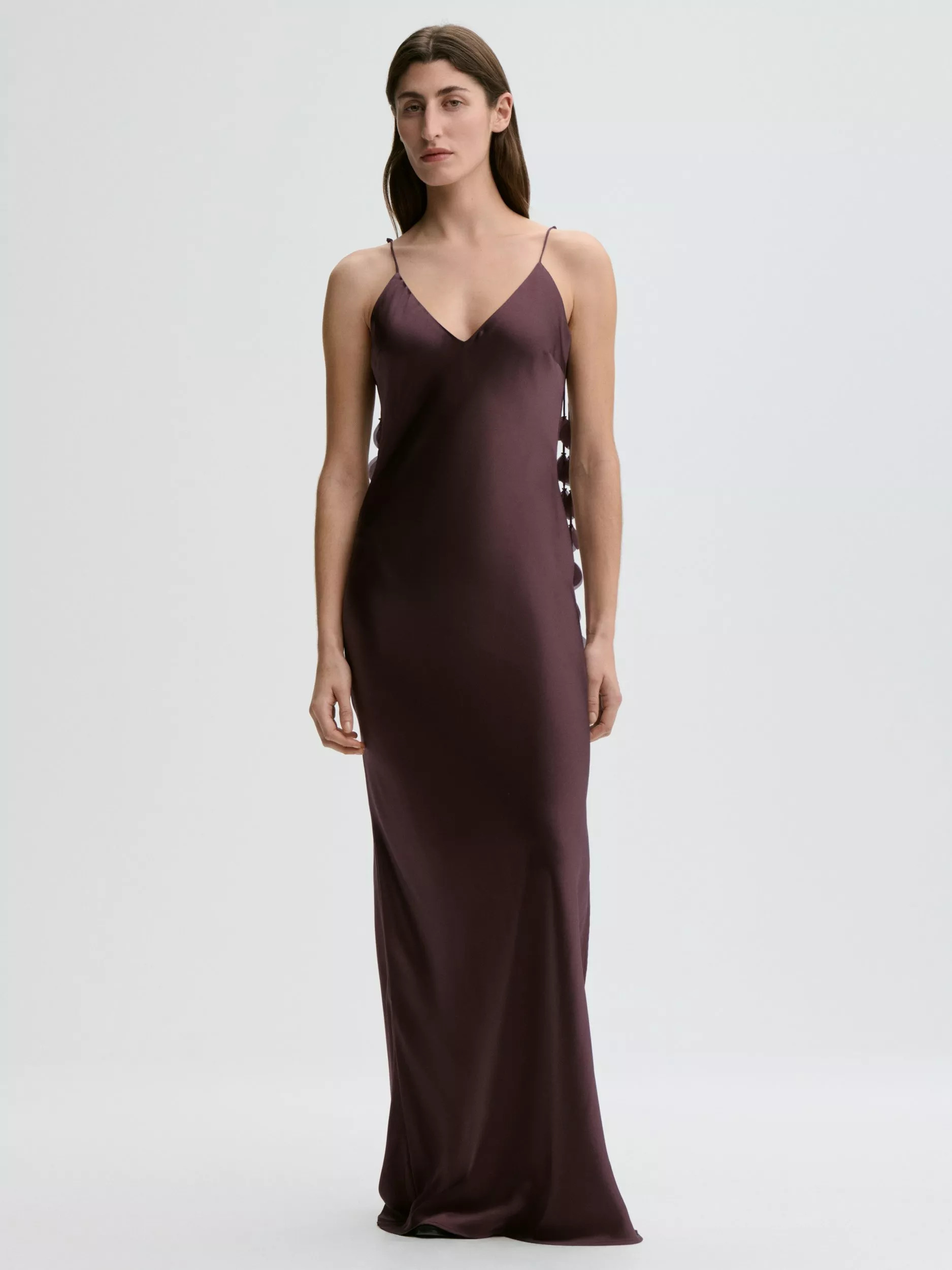 By Malene Birger Pascale Strappy Silk Maxi Dress, Aubergine | John Lewis (UK)