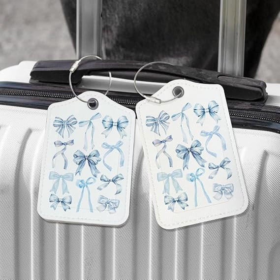 Preppy Coquette Blue Bow Luggage Tags,Coastal Beach Luggage Tag with Privacy Name ID Label and St... | Amazon (US)
