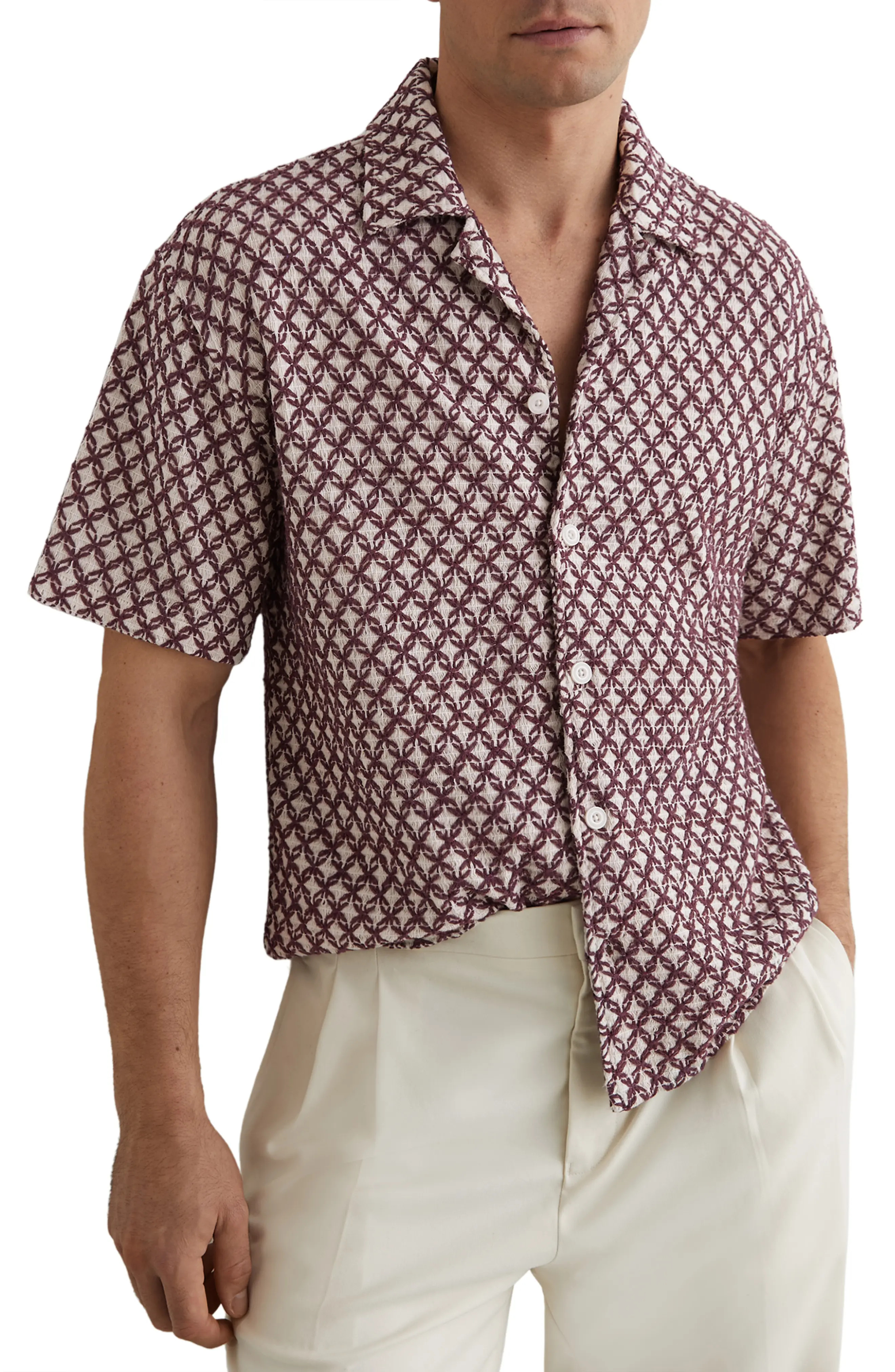 Reiss Mill Textured Short Sleeve Button-Up Shirt (Men) | Nordstrom | Nordstrom