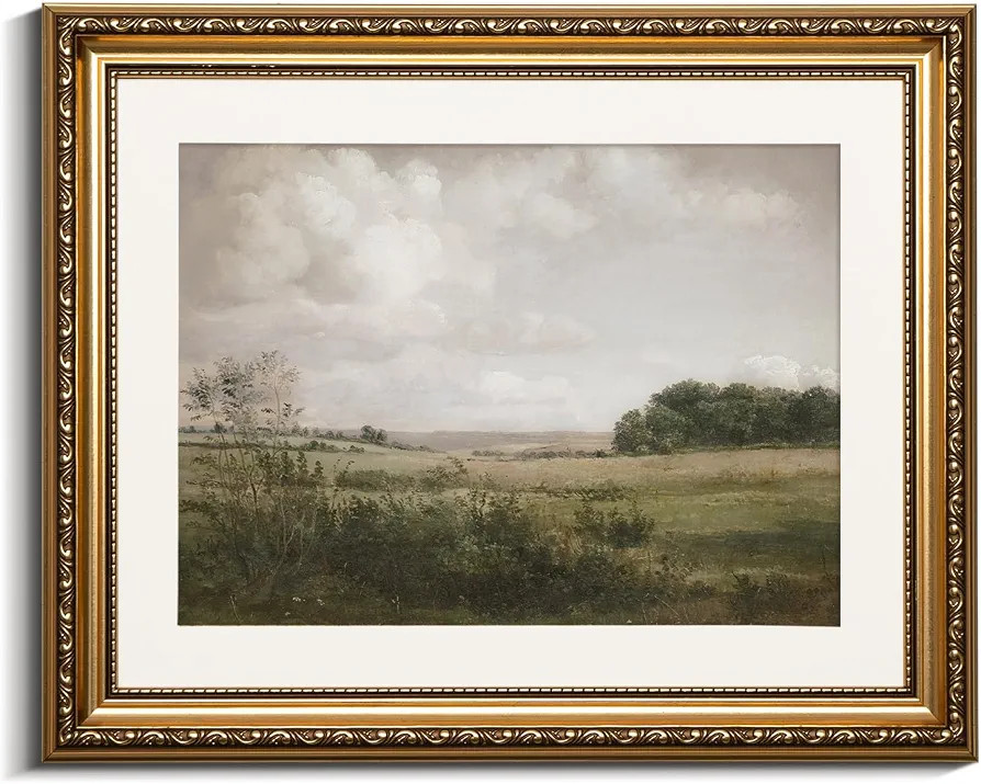 VIYYIEA Gold Framed Landscape Wall Art Decor, Living Room Bedroom Wilderness Scenery Pictures Ret... | Amazon (US)