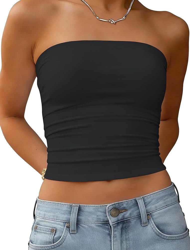 Matunana Women's Tube Top Strapless Crop Basic Y2K Summer Bandeau Tops | Amazon (US)