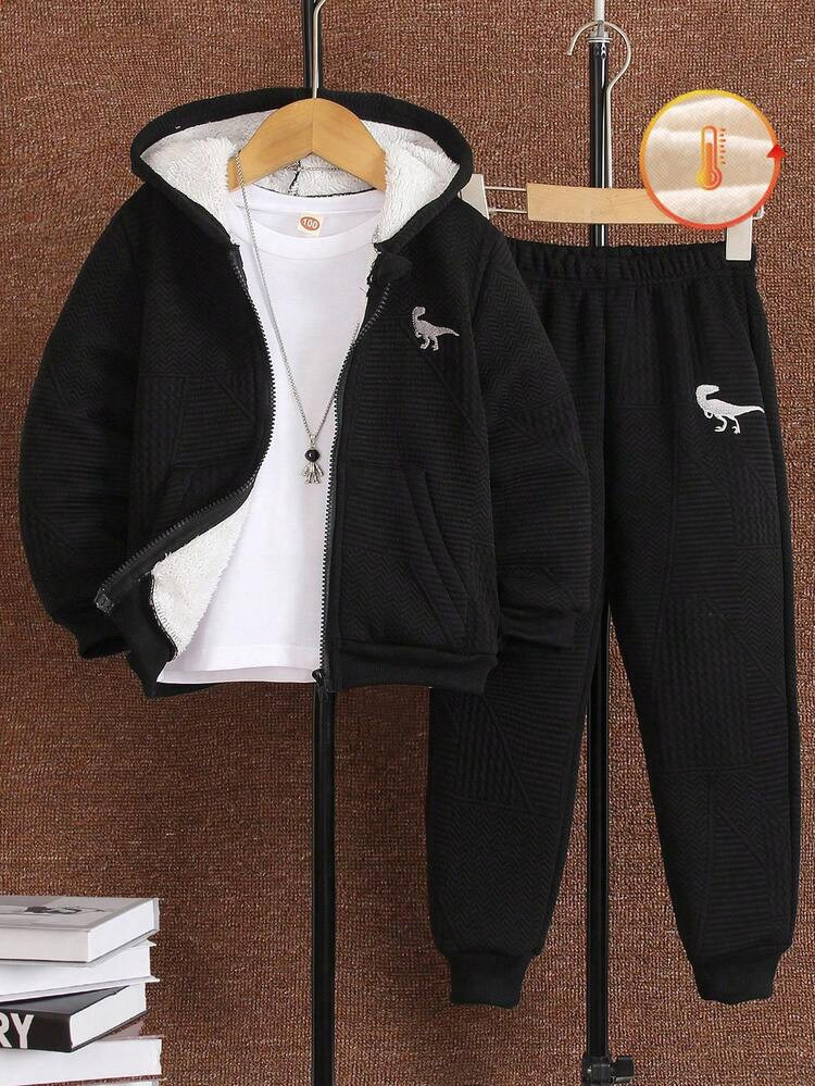 Zip up hooded fleece jacket and pant | SHEIN