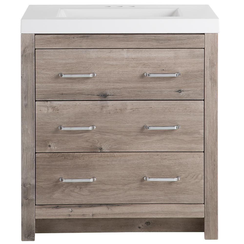 Woodbrook 31 in. W x 19 in. D Bath Vanity in White Washed Oak with Cultured Marble Vanity Top in ... | The Home Depot