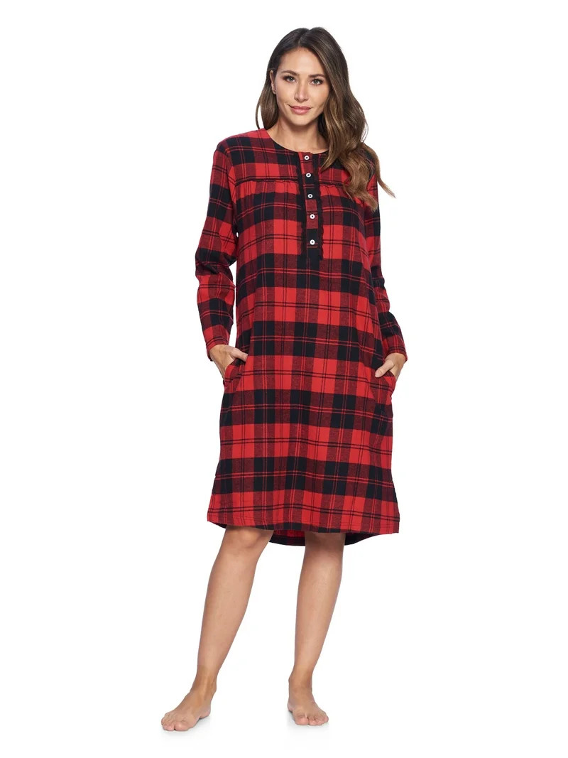 Ashford & Brooks Women's Flannel Plaid Long Sleeve Nightgown | Walmart (US)
