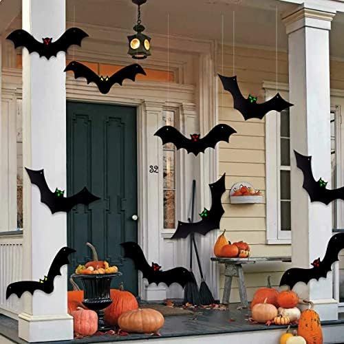 YUJUN Halloween Hanging Bats Decorations 12 Pieces 3D Realistic Scary Large Fake Black Hanging Fl... | Amazon (US)