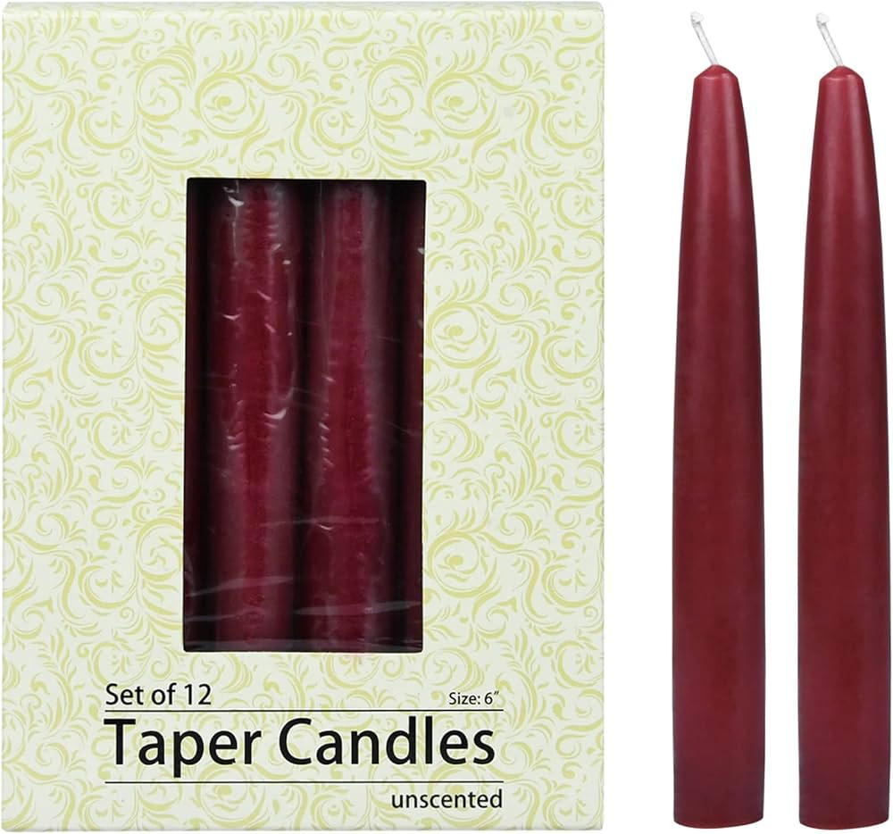 12-Piece Taper Candles, 6-Inch, Burgundy | Amazon (US)