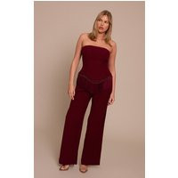 Shape Burgundy High Waisted Tailored Trousers | PrettyLittleThing IE