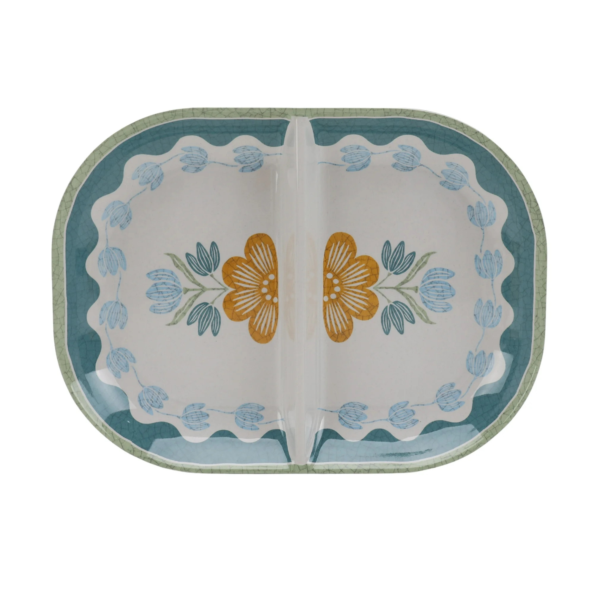 Better Homes and Gardens Bamboo Melamine Floral Divided Serving Tray | Walmart (US)