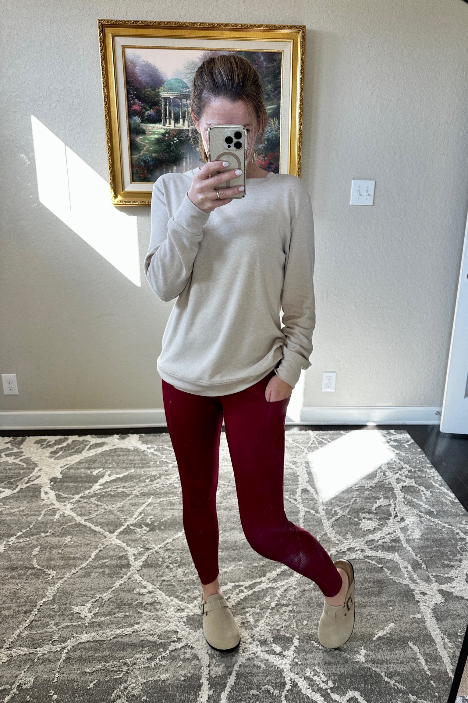 Cozy at home ootd today. I've had this top for a couple of years and is a great fit! Wearing size small. Berkinstock clog dupes from Amazon are tts. 

#LTKshoecrush #LTKfindsunder100 #LTKSeasonal