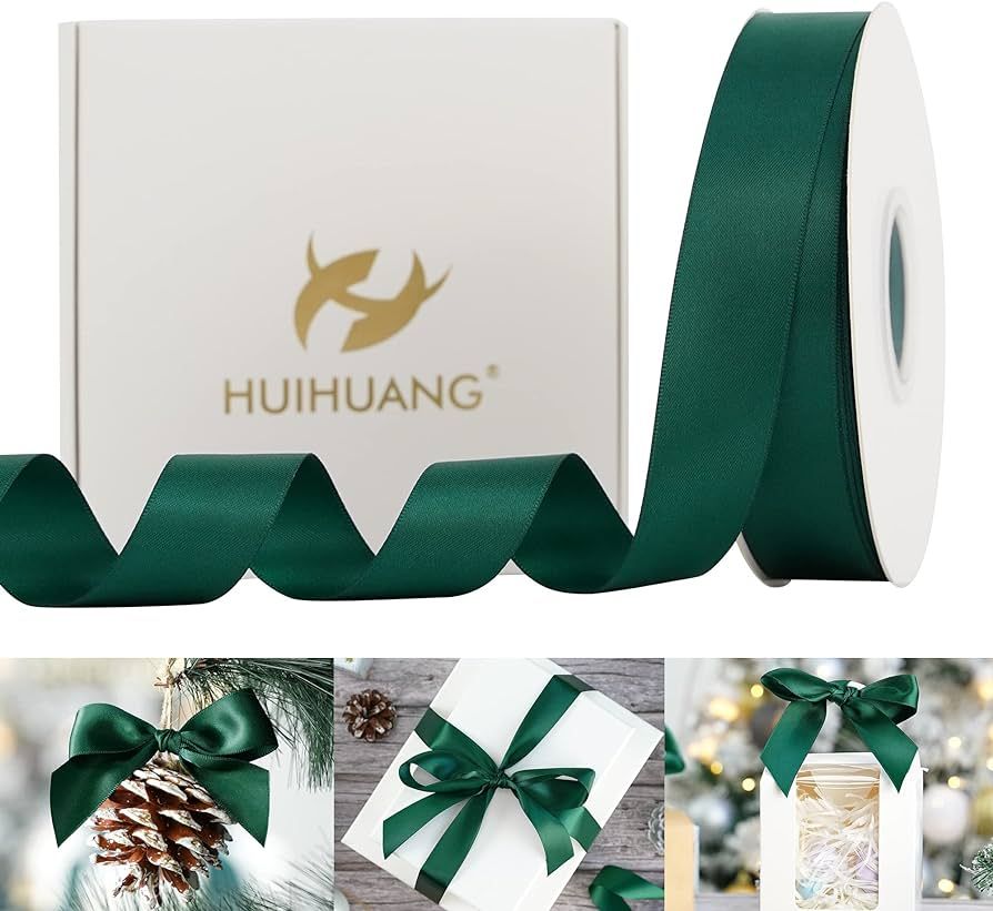HUIHUANG Hunter Green Ribbon Green Satin Ribbon 1 inch x 50 Yards Double Face Satin Ribbons for C... | Amazon (US)