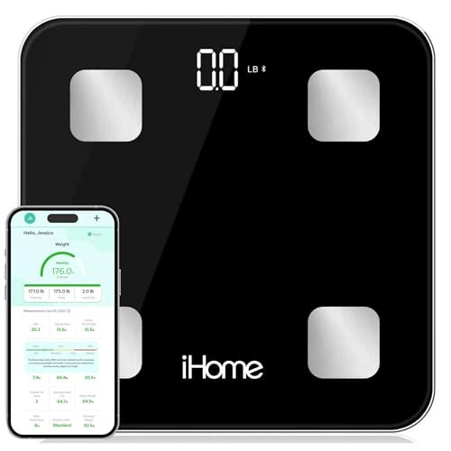 iHome Digital Bluetooth Smart Scale for Body Weight, Weight Scale, Including BMI, Body Fat, Muscle Mass, Batteries Included (Black Smart Bluetooth) | Amazon (US)