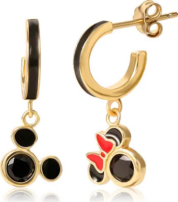 Mismatched Minnie and Mickey Hoop Earrings for Women Official License, 18k Gold Flash-Plated Ster... | Nordstrom