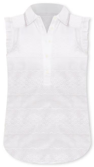 Embroidered Collared Ruffle Henley Top | LOFT