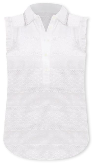 Embroidered Collared Ruffle Henley Top | LOFT