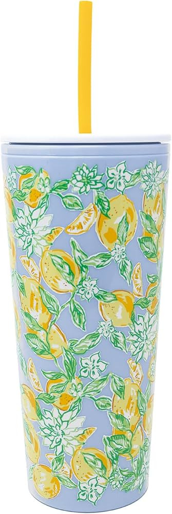 Lilly Pulitzer Double Wall Tumbler with Lid and Reusable Straw, White Plastic Cup, Insulated Trav... | Amazon (US)