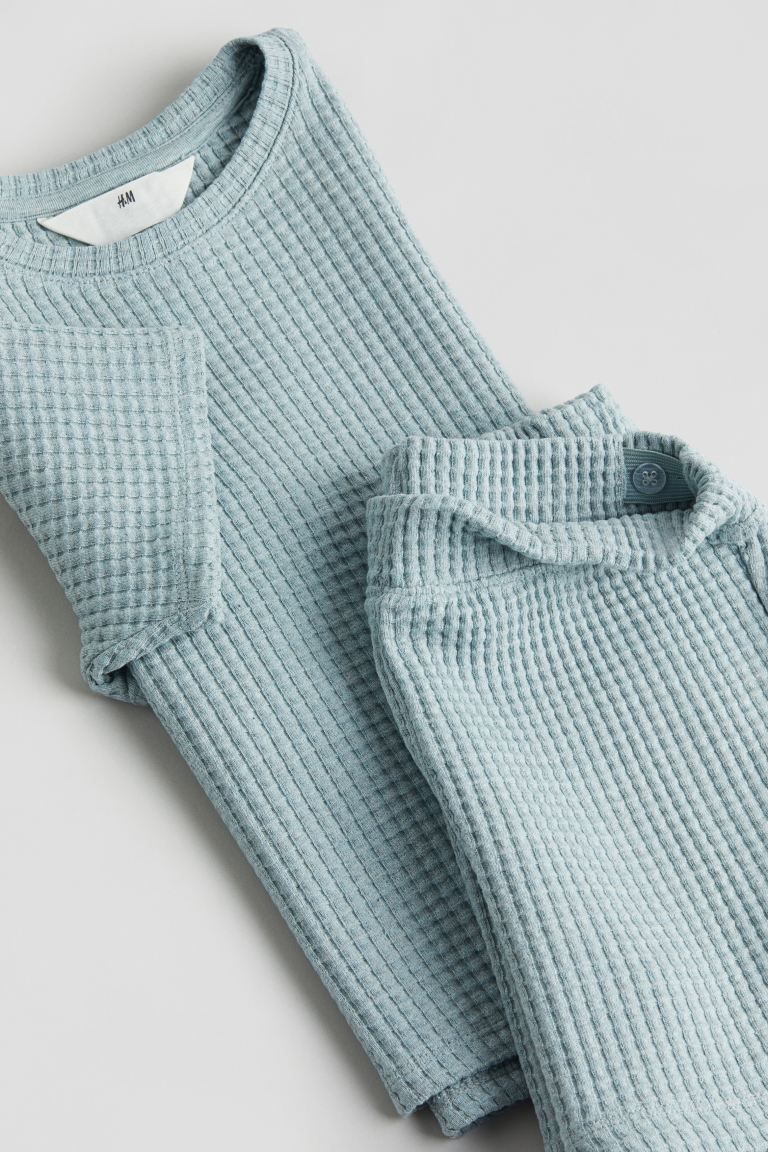 2-piece Waffled Jersey Set - Light turquoise - Kids | H&M US | H&M (US + CA)