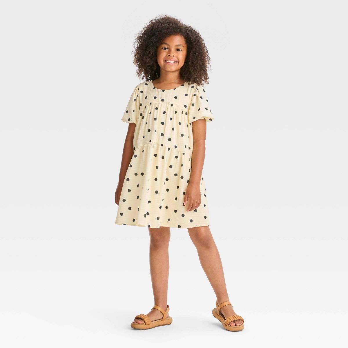 Girls' Short Sleeve Woven Dress - Cat & Jack™ Ivory Dot | Target