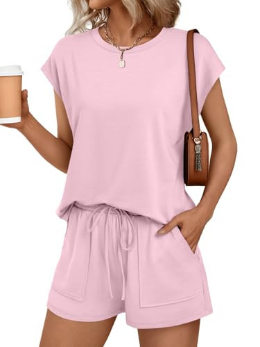 AUTOMET Womens Lounge Two 2 piece Sets Summer Spring Cruise Outfits 2026 Matching Beach Vacation Clothes Travel Sweatsuits Sweat Casual Romper Shorts Fashion Trendy Clothing Loungewear Pink M | Amazon (US)