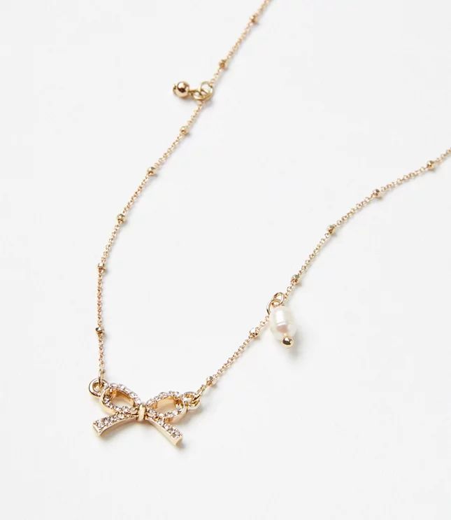 Pave Bow Delicate Necklace | LOFT