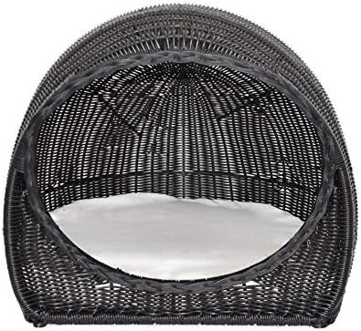 Christopher Knight Home Hayes Outdoor Wicker Igloo Pet Bed with Cushion, Black and Beige | Amazon (US)