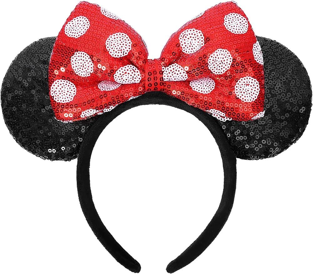 UNSPAZ Mouse Ears Headbands, Sequin Mouse Ears for Women Girls Boys, Shiny Bow Headband for Cospl... | Amazon (US)