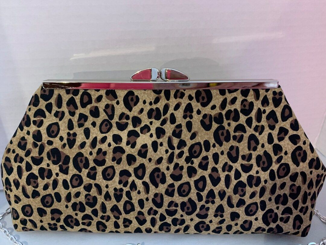 Leopard Print cotton clutch purse with Gold Finish Snap Close Frame | Etsy (US)