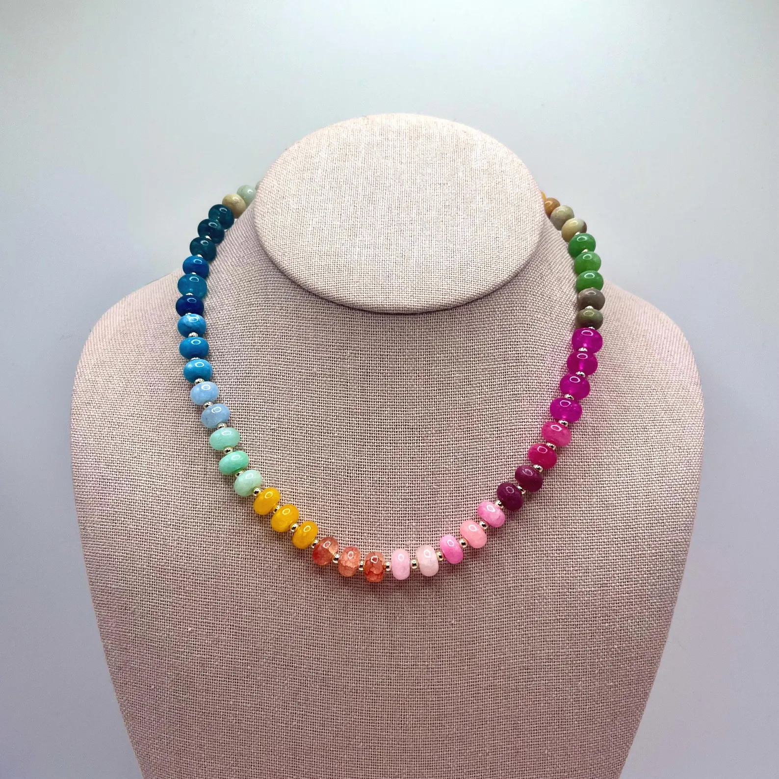 Handmade Rainbow Gemstone Beaded Necklace, 14K Gold Filled Accents, Bright Candy Gemstones, Daint... | Etsy (Global)