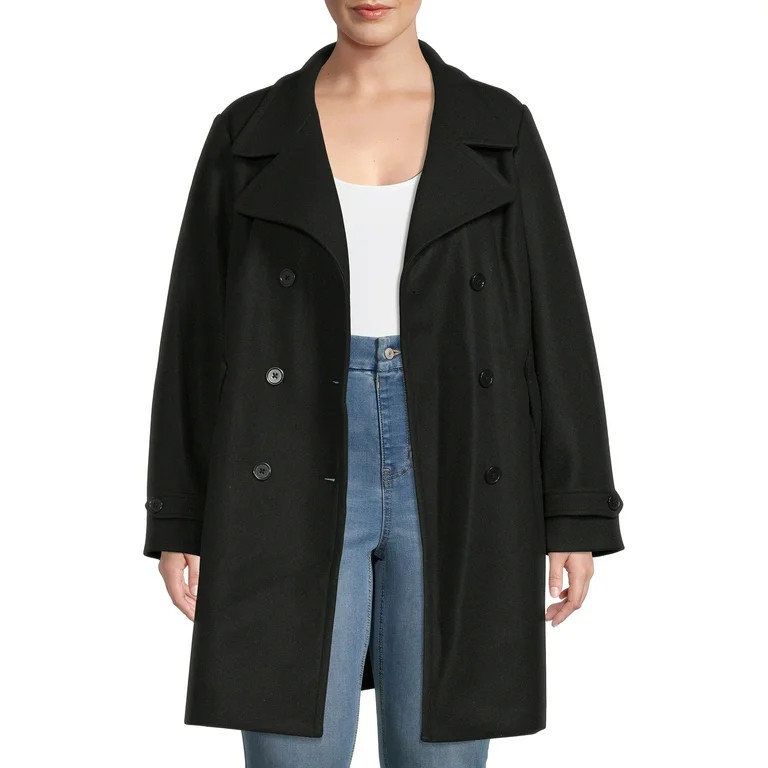 Time and Tru's Women's and Women's Plus Faux Wool Peacoat | Walmart (US)