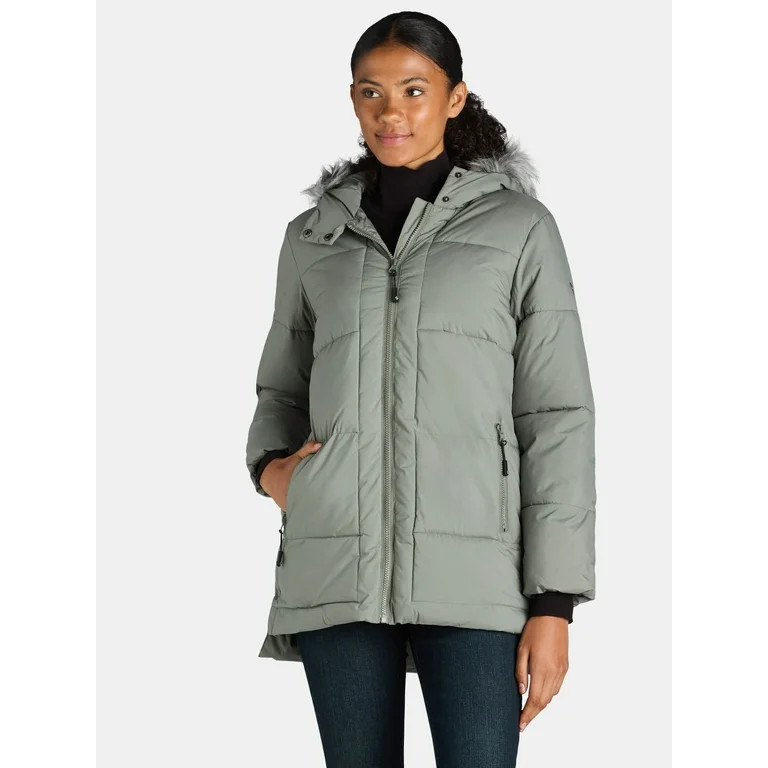Big Chill Women's and Women's Plus Wide Quilted Puffer Coat with Faux Fur Trim Hood, Sizes S-3X | Walmart (US)