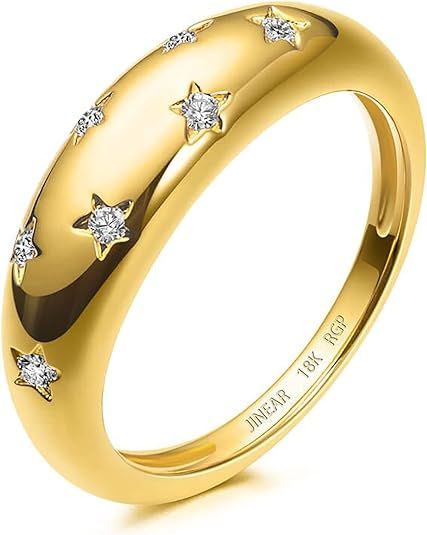 JINEAR 18k Gold Plated Croissant Braided Twisted Signet Chunky Dome Ring Stacking Star Band for W... | Amazon (US)