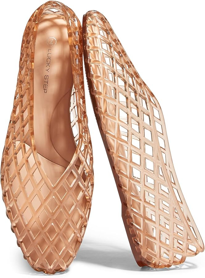 LUCKY STEP Women's Jelly Ballet Flats Mesh Casual Comfortable Jellies Shoes Clear Hollow Breathab... | Amazon (US)