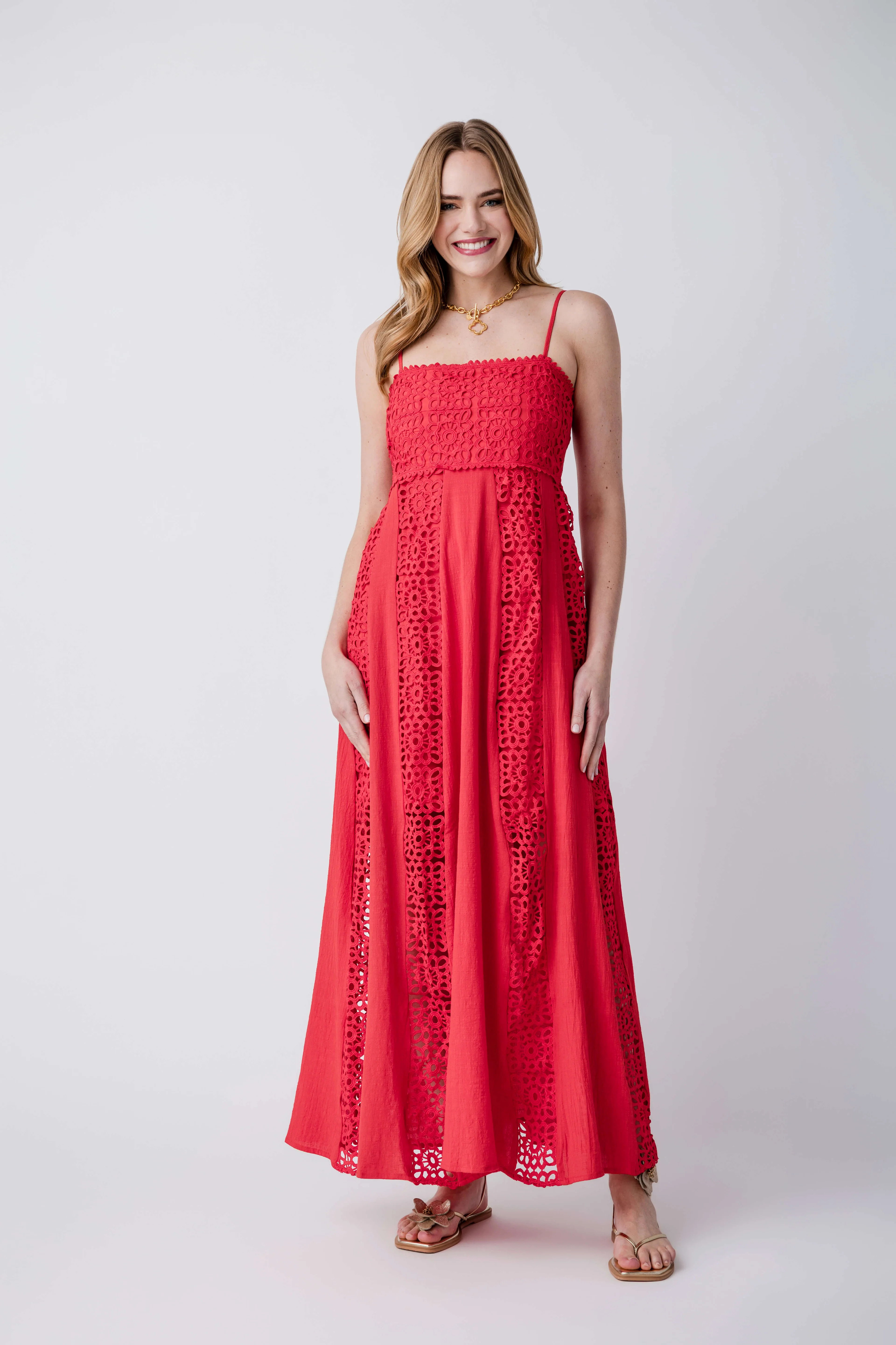 Promesa Crochet Paneled Maxi Dress | Social Threads