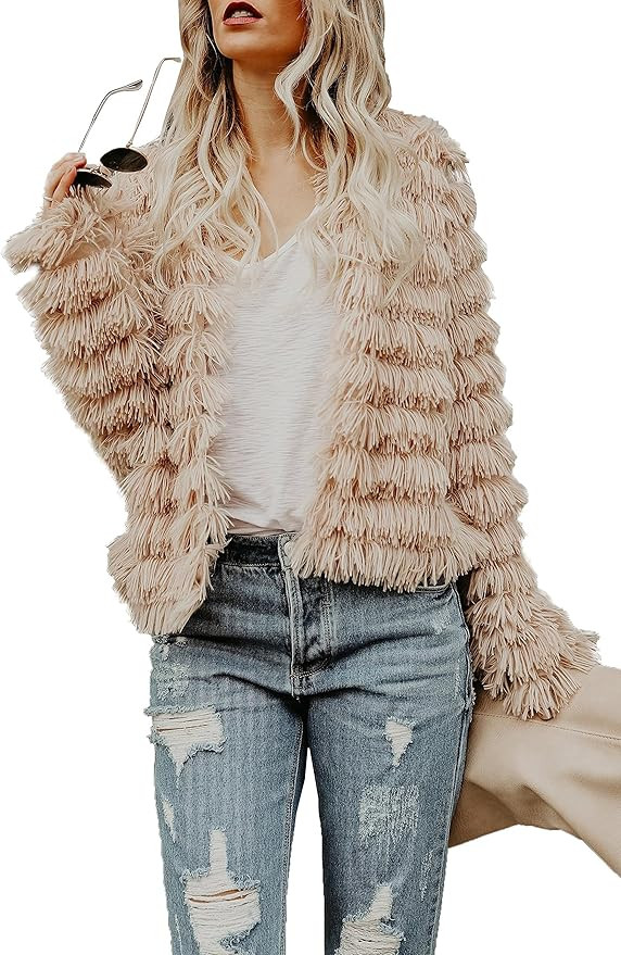 Lovaru Womens Coat Long Sleeve Open Front Parka Shaggy Faux Fur Coat Jacket Parka | Amazon (US)