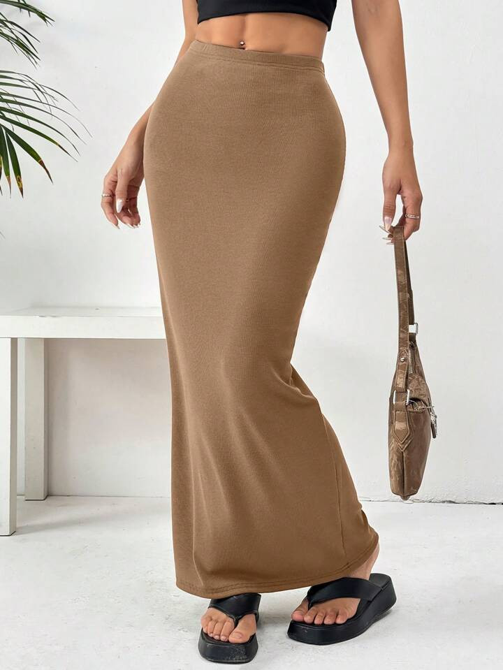 SHEIN EZwear Women's Knit Tight-Fit Knee-Length Skirt | SHEIN