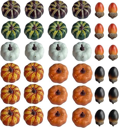 WangLaap Small Artificial Pumpkins Set, 24Pcs Fake Small Pumpkins with 12Pcs Fake Acorns for Than... | Amazon (US)