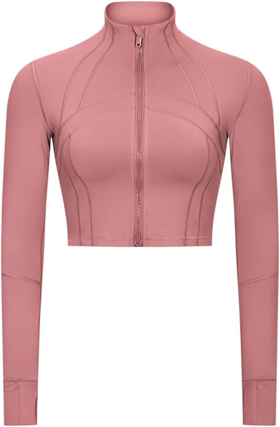 KTILG Women Workout Cropped Long-Sleeve Jackets Zip-Up Lightweight Pullover Athletic Yoga Running... | Amazon (US)