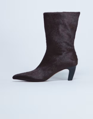 Topshop Poppy real leather point toe ankle boot in chocolate pony | ASOS (Global)