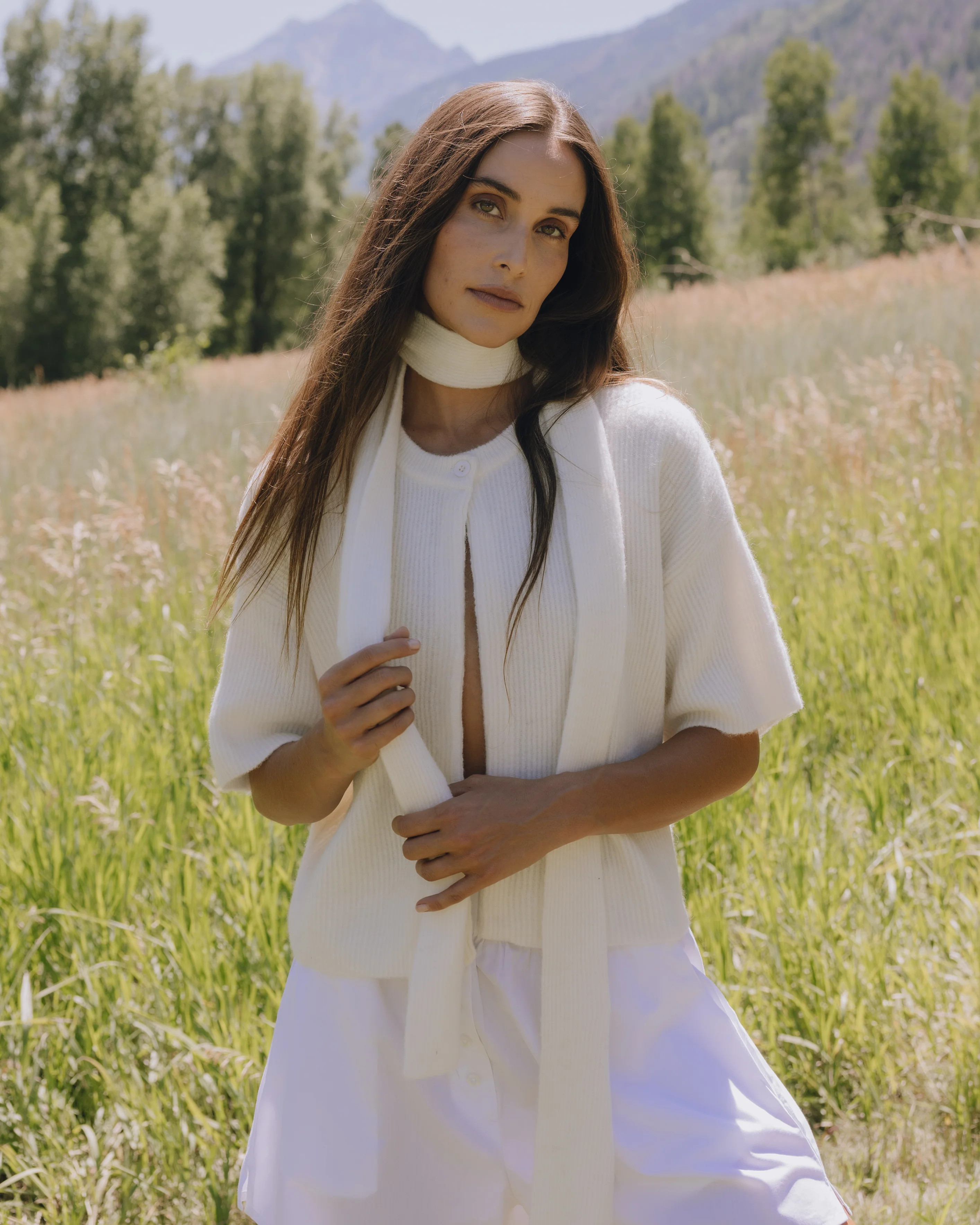 Single Button Sweater & Scarf Set - Cream | Daily Drills