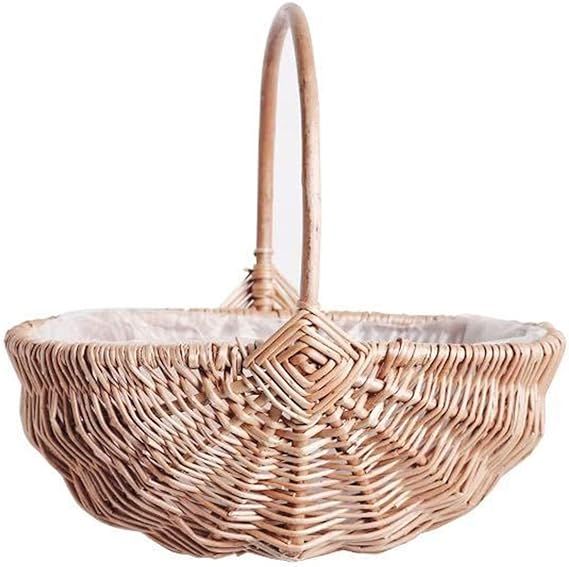 Handwoven Flower Basket with Handle, Willow Storage Basket Empty Wicker Picnic Basket with Plasti... | Amazon (US)