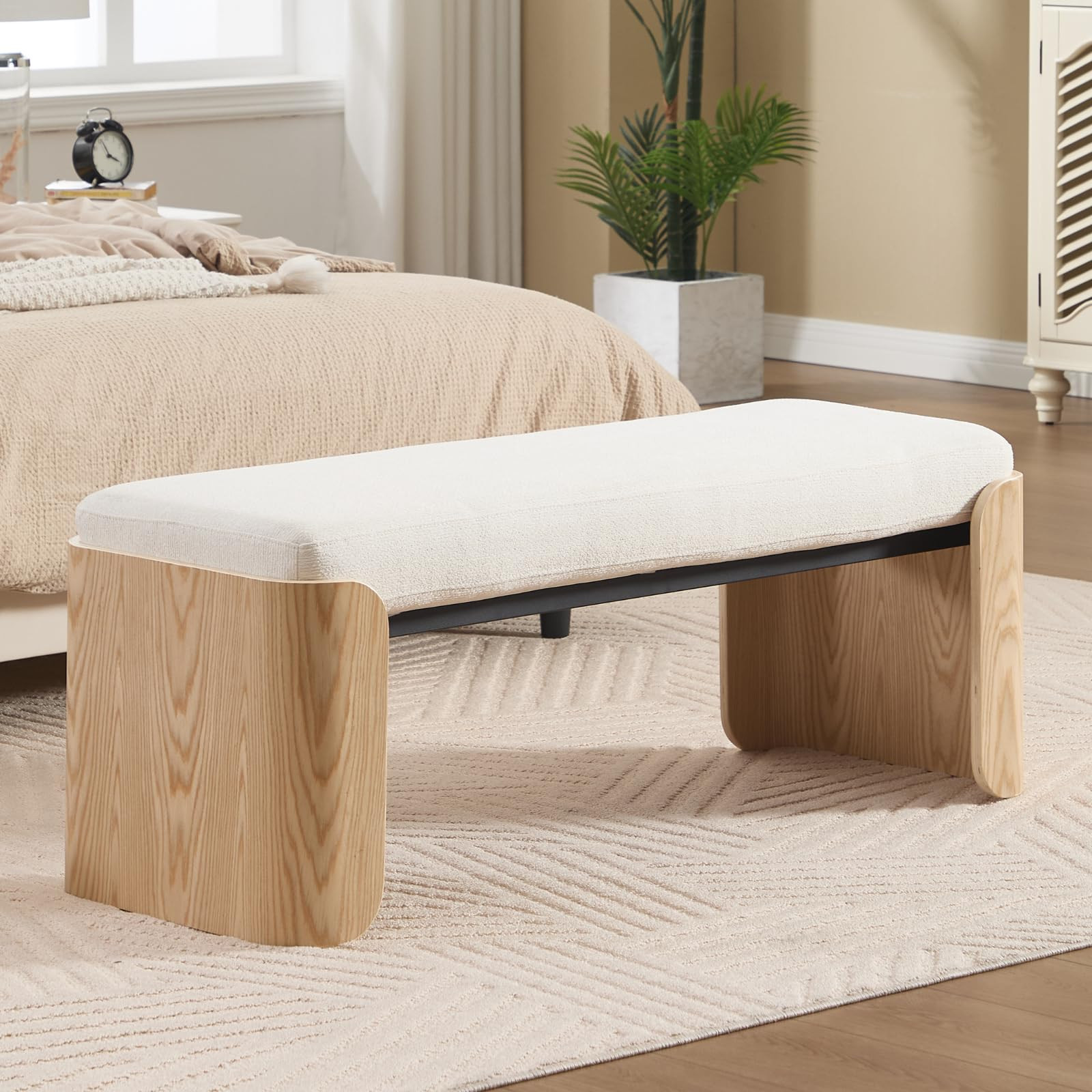 DUOMAY Modern Chenille Bedroom Bench, 49" Wide Long Entryway Bench with Solid Wood Legs Upholster... | Amazon (US)