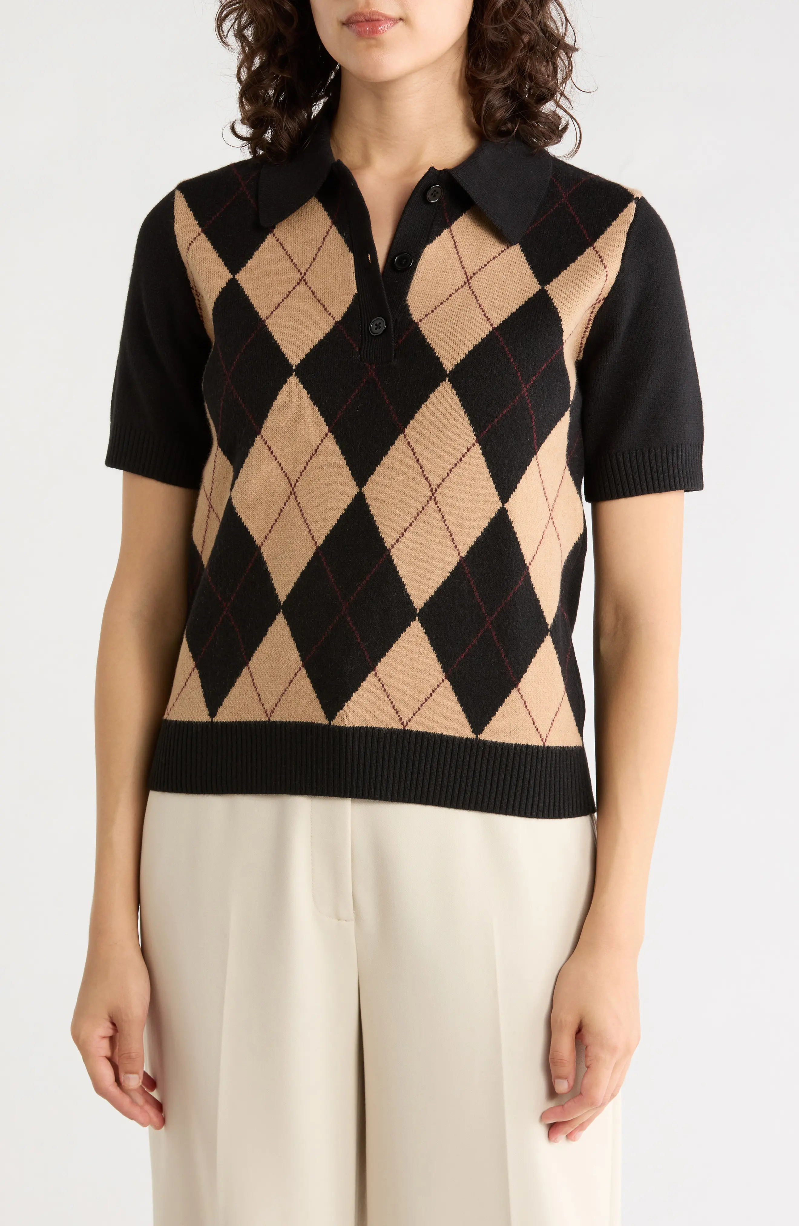 Sanctuary Argyle Polo in Black Barley at Nordstrom Rack, Size Large | Nordstrom Rack