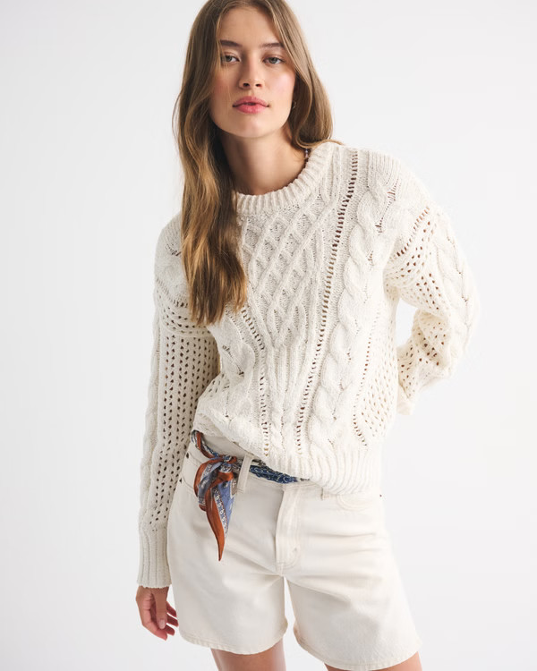 Women's Textural Stitch Cable Crew Sweater | Women's Tops | Abercrombie.com | Abercrombie & Fitch (US)