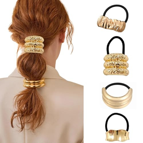 Metal Hair Tie, Gold Hair Cuffs, Gold Hair Ties, Gold Ponytail Cuff, Gold Hair Tie Cuff For Thick Hair, Gold Hair Accessories For Women (D) | Amazon (US)