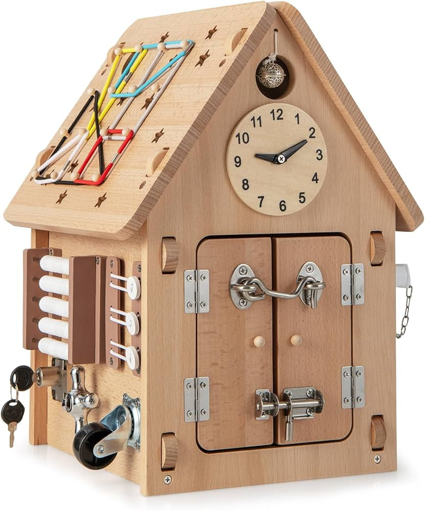 Costzon Montessori Busy House Toy, Wooden Multi-Purpose Play House w/Interior Storage Space & Sen... | Amazon (US)