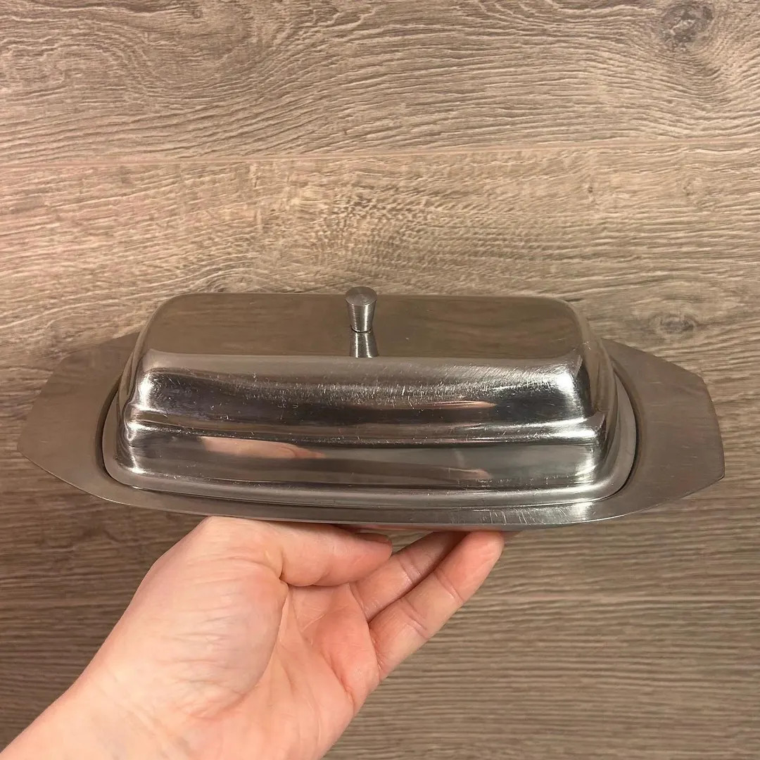 Vintage Stainless Steel Silver Tone Metal Long Old School Butter Dish | Heavy Duty Lidded Kitchen... | Etsy (US)